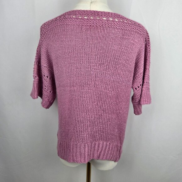 Hand Knit Vintage Short Sleeve Sweater Size M or L Lavender Textured Knit Y2K - Picture 3 of 6